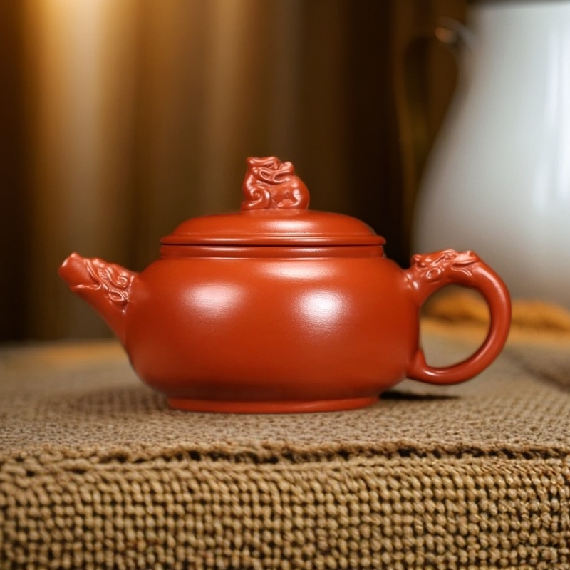 潮州朱泥半手工泥貔貅壶泡茶茶罐容量150毫升茶壶红泥茶具泡茶器