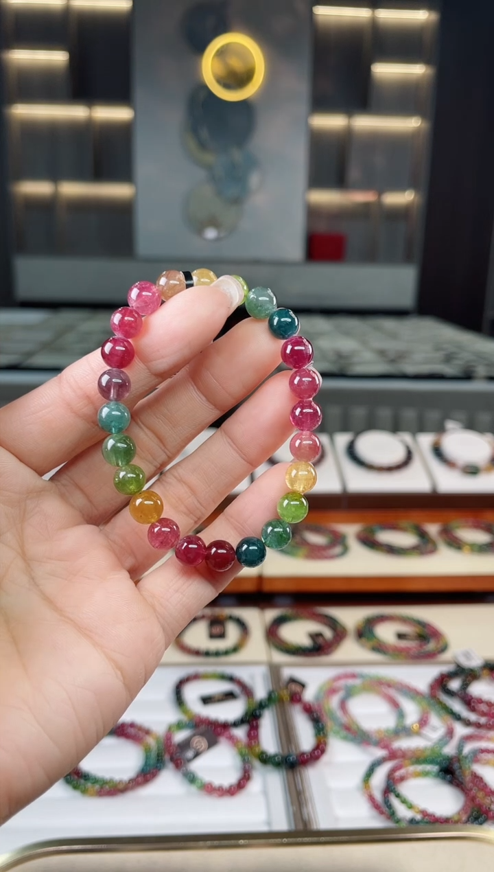 未镶嵌老矿碧玺彩虹单圈手串7mm+碧玺多样性发一条 T