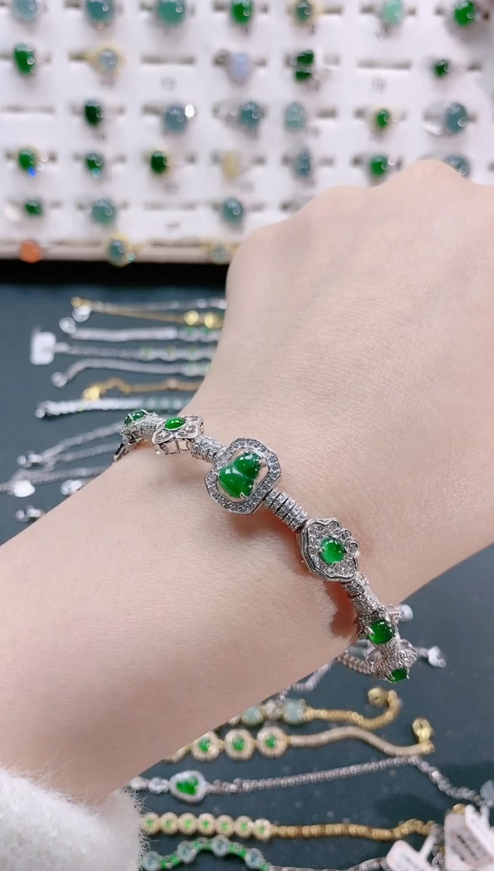 【闪购商品】翡翠手链银S925镶嵌天然翡翠