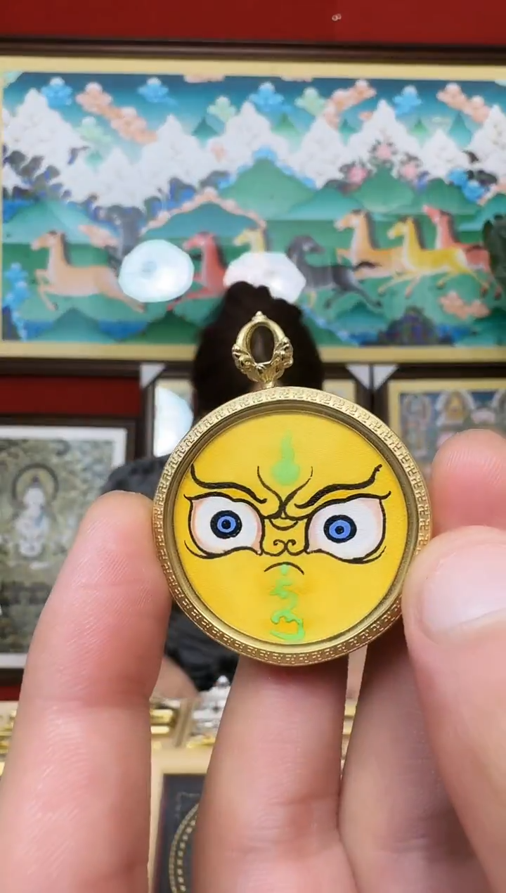 吊坠黄财神-热贡纯手绘唐卡吊坠