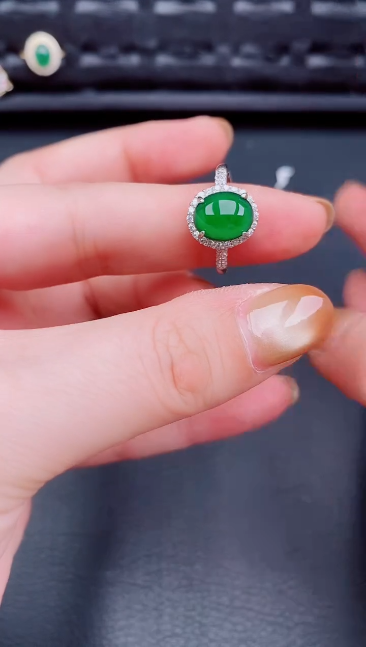 【闪购商品】翡翠戒指银S925镶嵌天然a货翡翠498