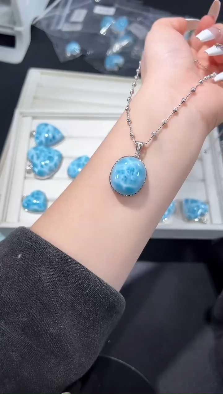 银S925镶嵌针钠钙石（海纹石）吊坠(不含链)17o多样性发其一【1个】