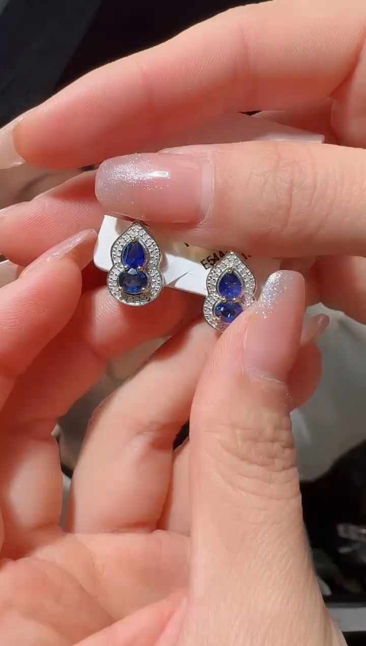 耳饰蓝宝石未镶嵌天然蓝宝石耳饰