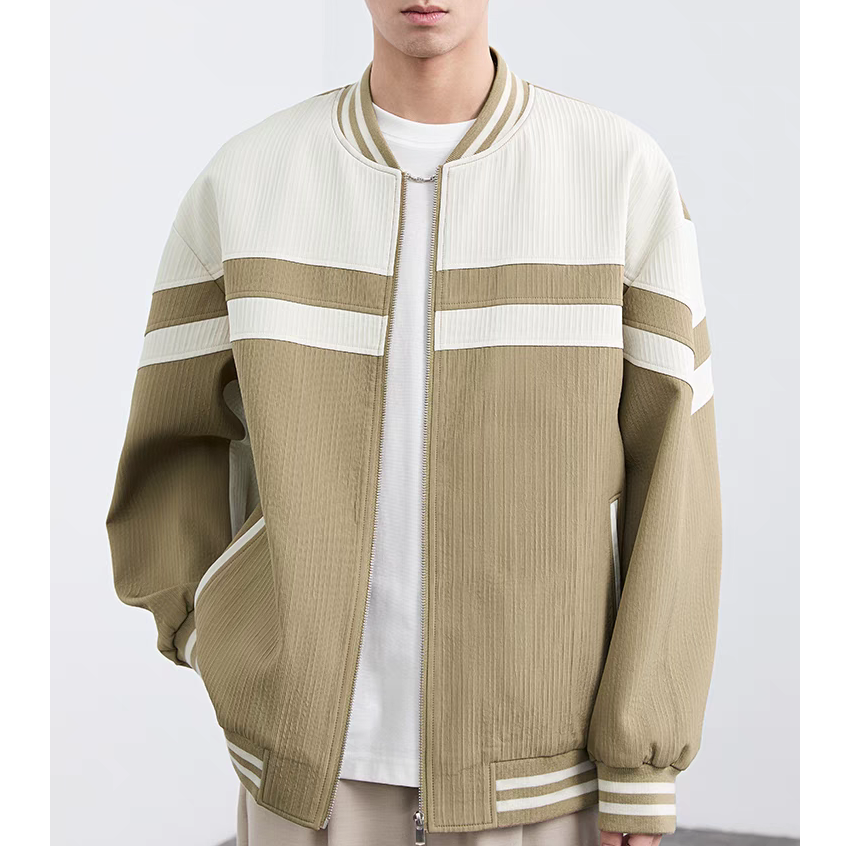 男士拼色高级感棒球领夹克秋季新款潮韩版通勤休闲宽松外套95008