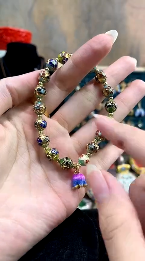 非遗手工艺 景泰蓝 手串 金地 0.8 