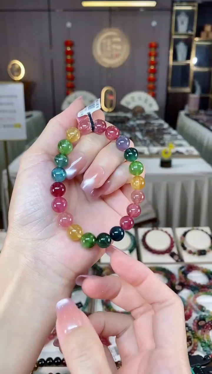 未镶嵌老矿碧玺彩虹单圈手串9mm+碧玺hon多样性发货一条