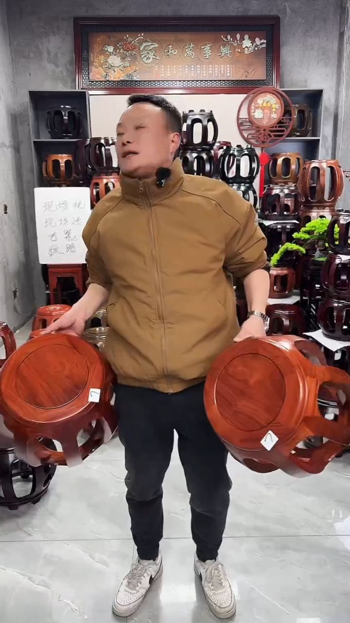 【闪购商品】花梨木类家具花梨大号鼓凳一对 7号