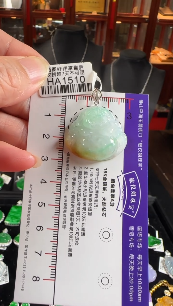 颈饰18K金镶嵌翡翠HA1510黄加绿佛公