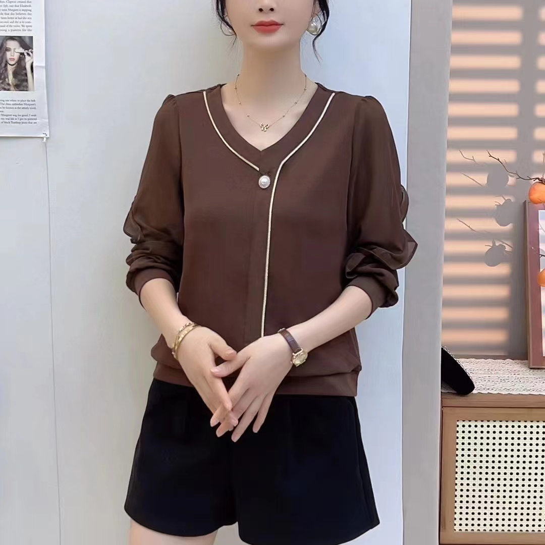 810【衣长55】时尚长袖T恤女2025春秋新款气质显瘦减龄上衣