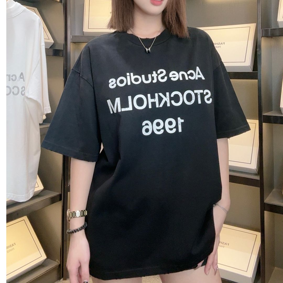 半袖印花圆领抗起球经典短袖黑色做旧字母T恤宽松