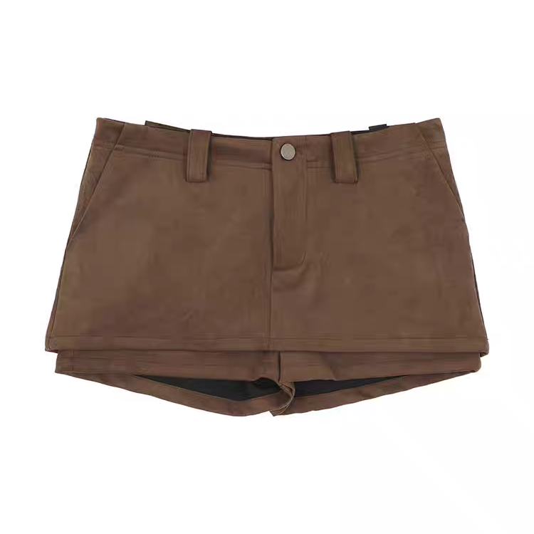 复古辣妹咖色半身裙裤女a字包臀裙巨好看麂皮绒加厚美拉德超短裙