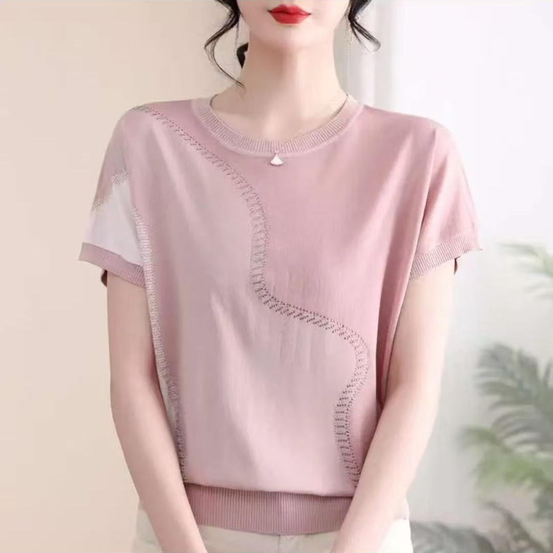妈妈夏装冰丝短袖t恤中年女时尚薄款上衣夏季针织T恤2457