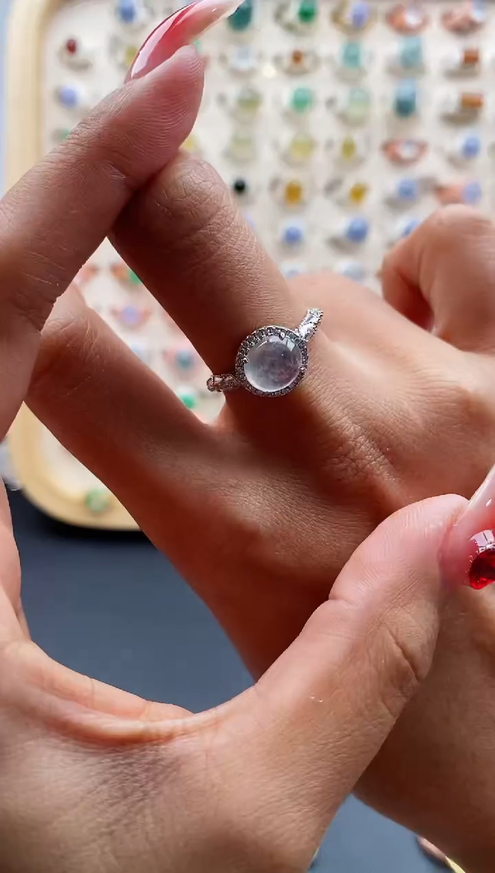 【闪购商品】翡翠戒指银S925镶嵌缅甸天然A货翡翠444   1+