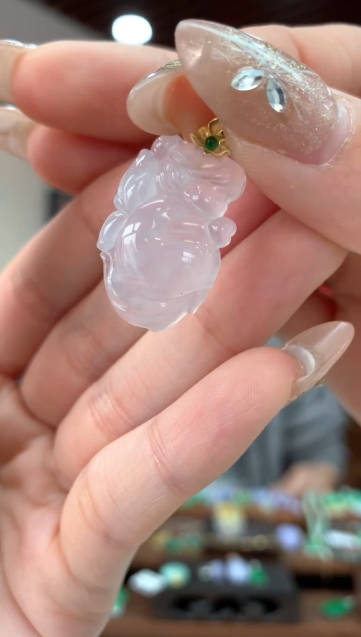 【闪购商品】翡翠吊坠(不含链)18K金镶嵌天使