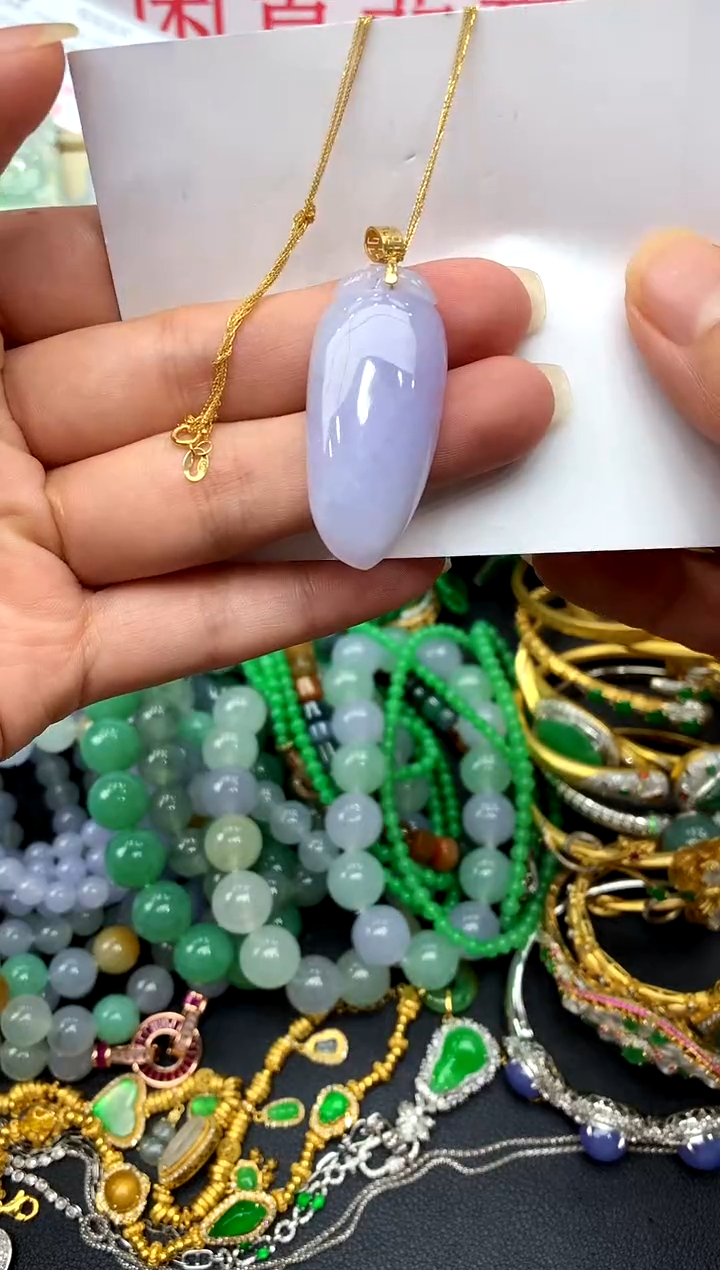 翡翠18K金镶嵌颈饰393-中国好珍宝