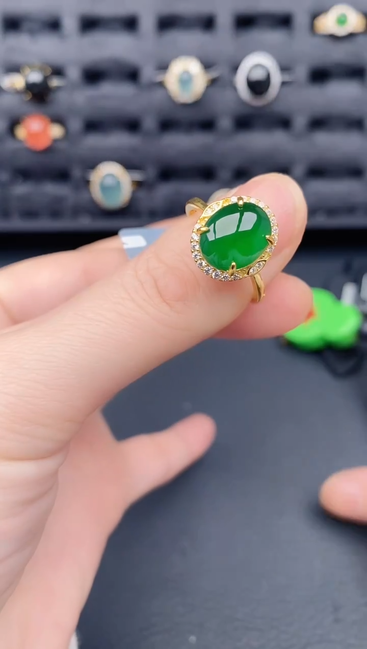 银S925镶嵌戒指翡翠天然a货翡翠231