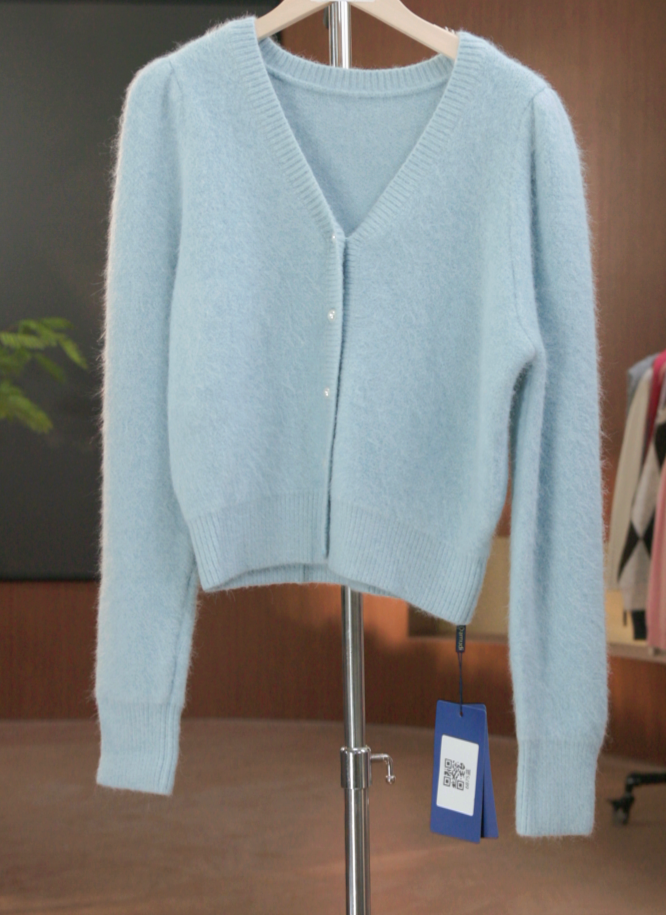 6875蓝　常规长袖毛针织衫秋冬时尚简约女装开衫