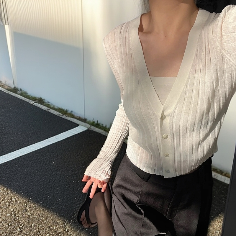 韩国东大门新款时尚套装V领性感吊带背心女+短款针织小开衫两件套