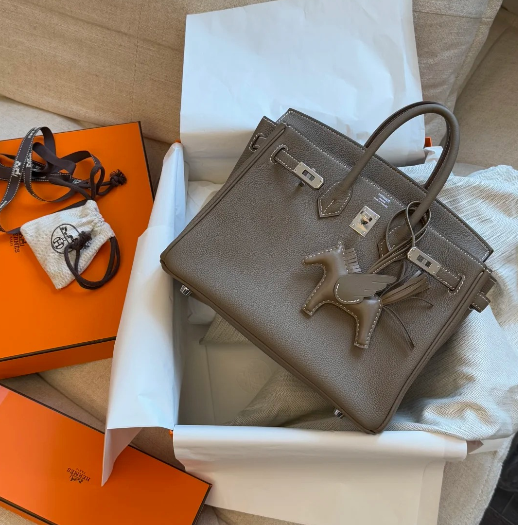 未使用 Hermes/爱马仕 小花JerryBirkin 25 大象灰 K 银扣包 