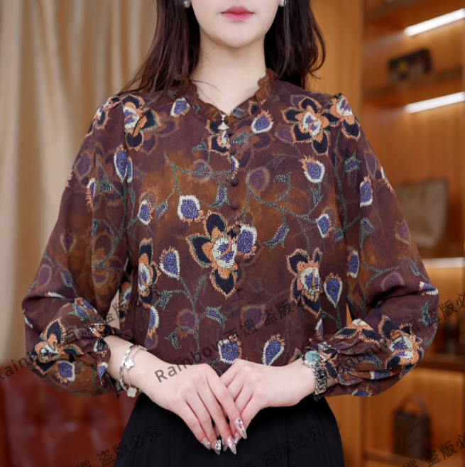 XX-25款休闲薄款百搭新中式上衣奇花异草衫衬F51F32773
