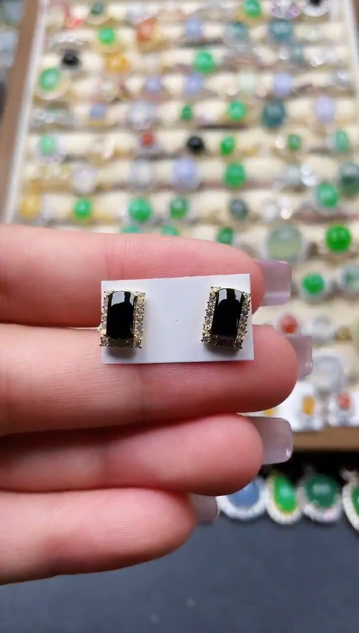 银S925镶嵌翡翠耳饰152