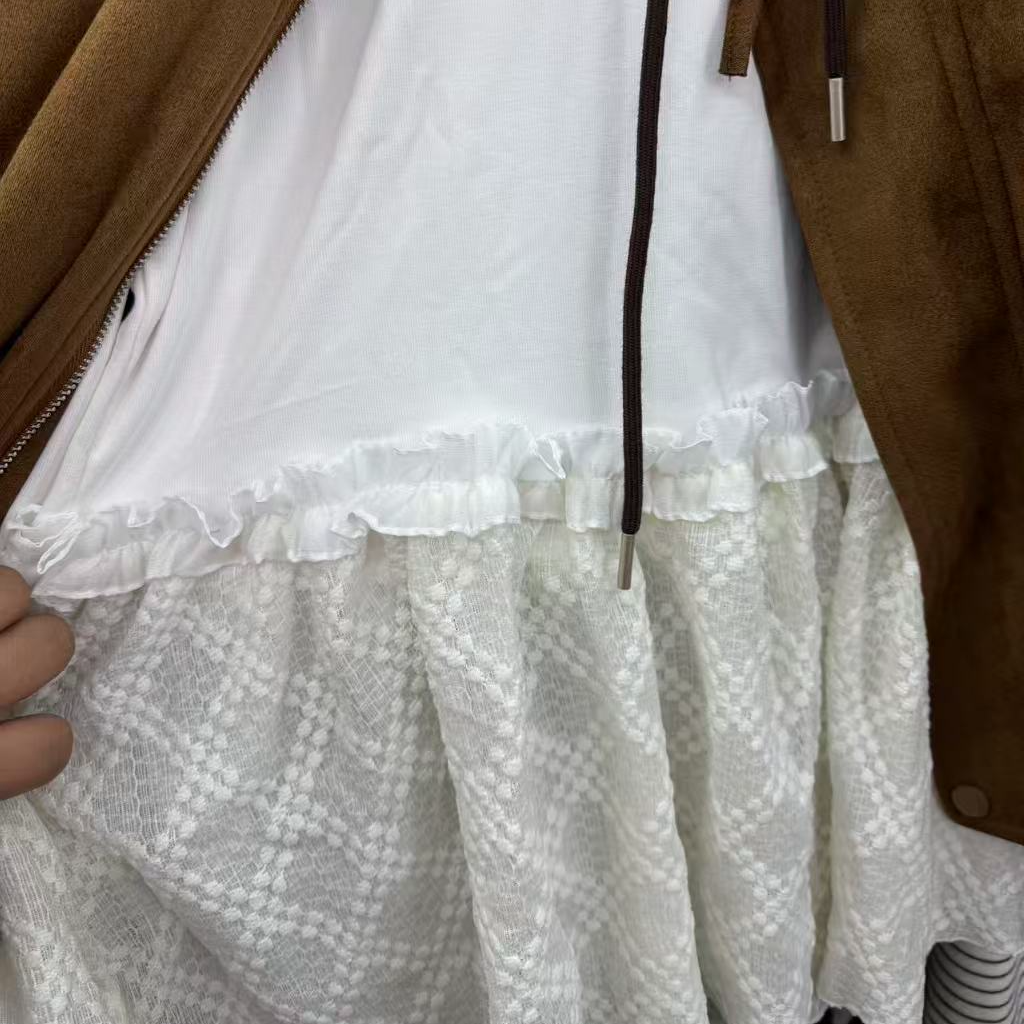 婷婷家蕾丝花边拼接内搭打底衫女秋法式温柔小众叠穿上衣