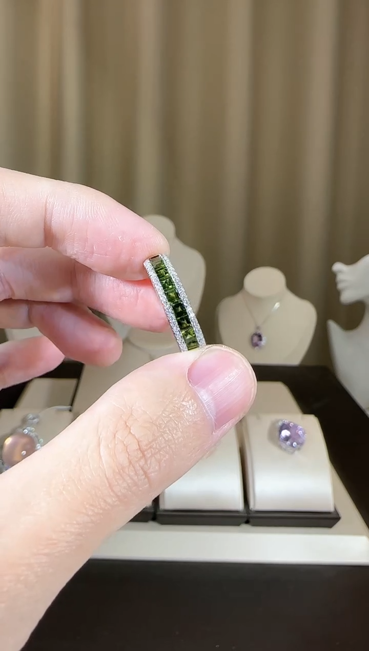 【闪购商品】透辉石排戒银S925镶嵌设计款