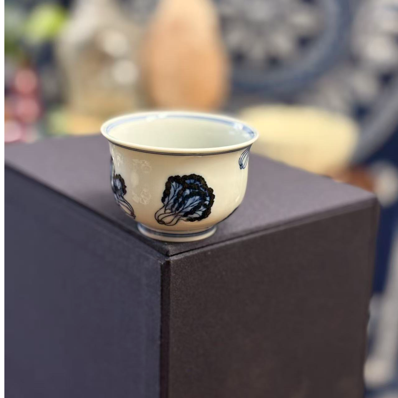 【手工手绘青花白菜主人杯】