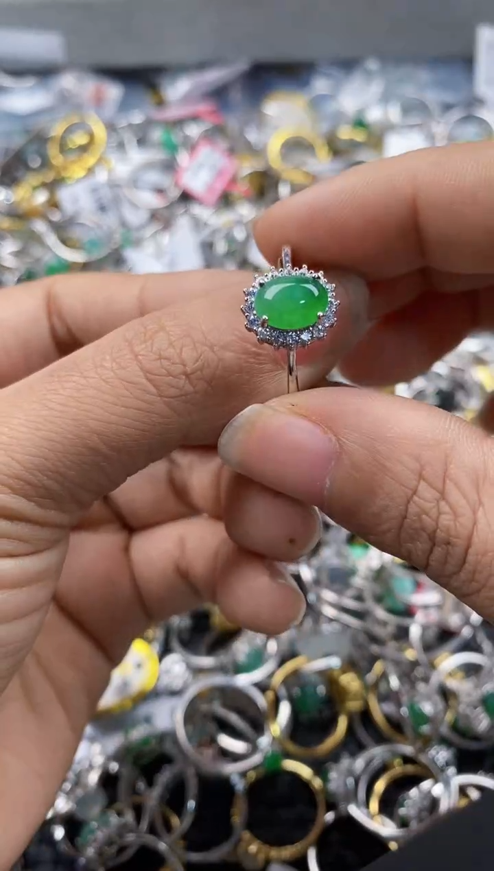 银S925镶嵌戒指翡翠999---8