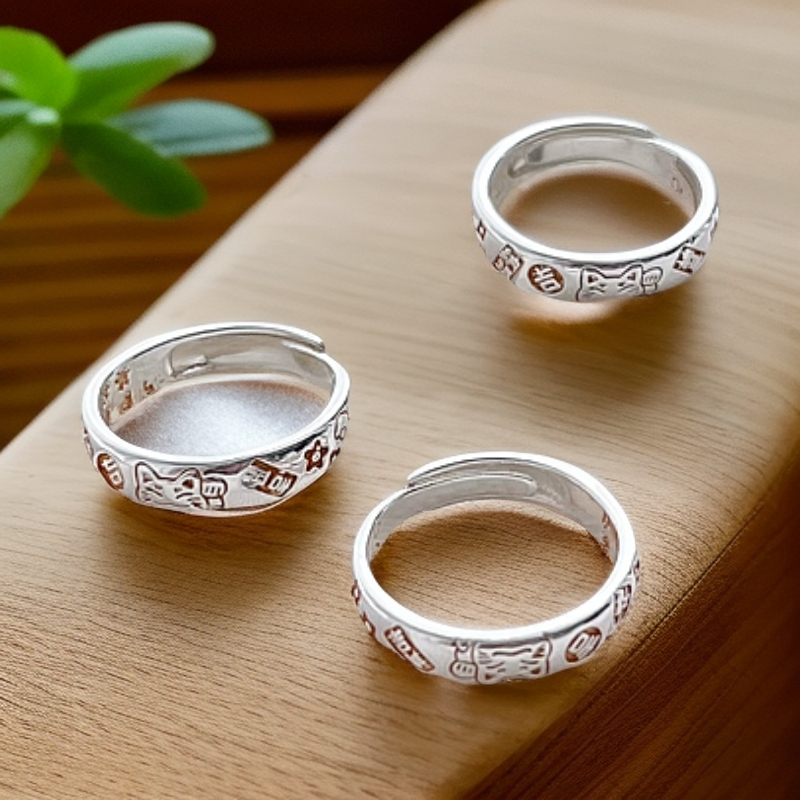 足银戒指 时尚百搭招财猫设计戒指