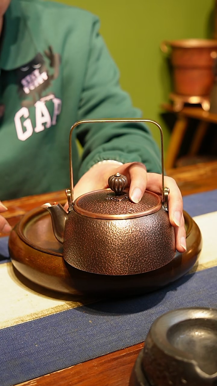 【闪购商品】纯紫铜四百毫升方提梁泡茶壶