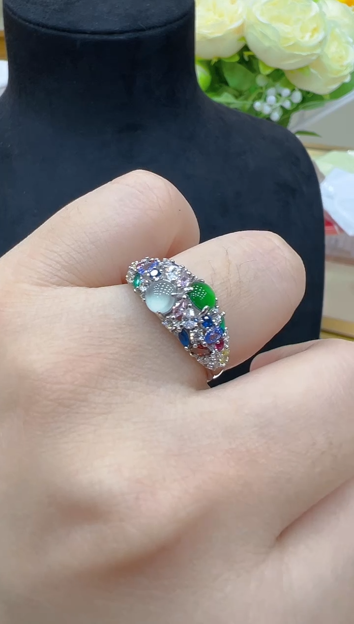 银S925镶嵌戒指翡翠多样性团购发一件