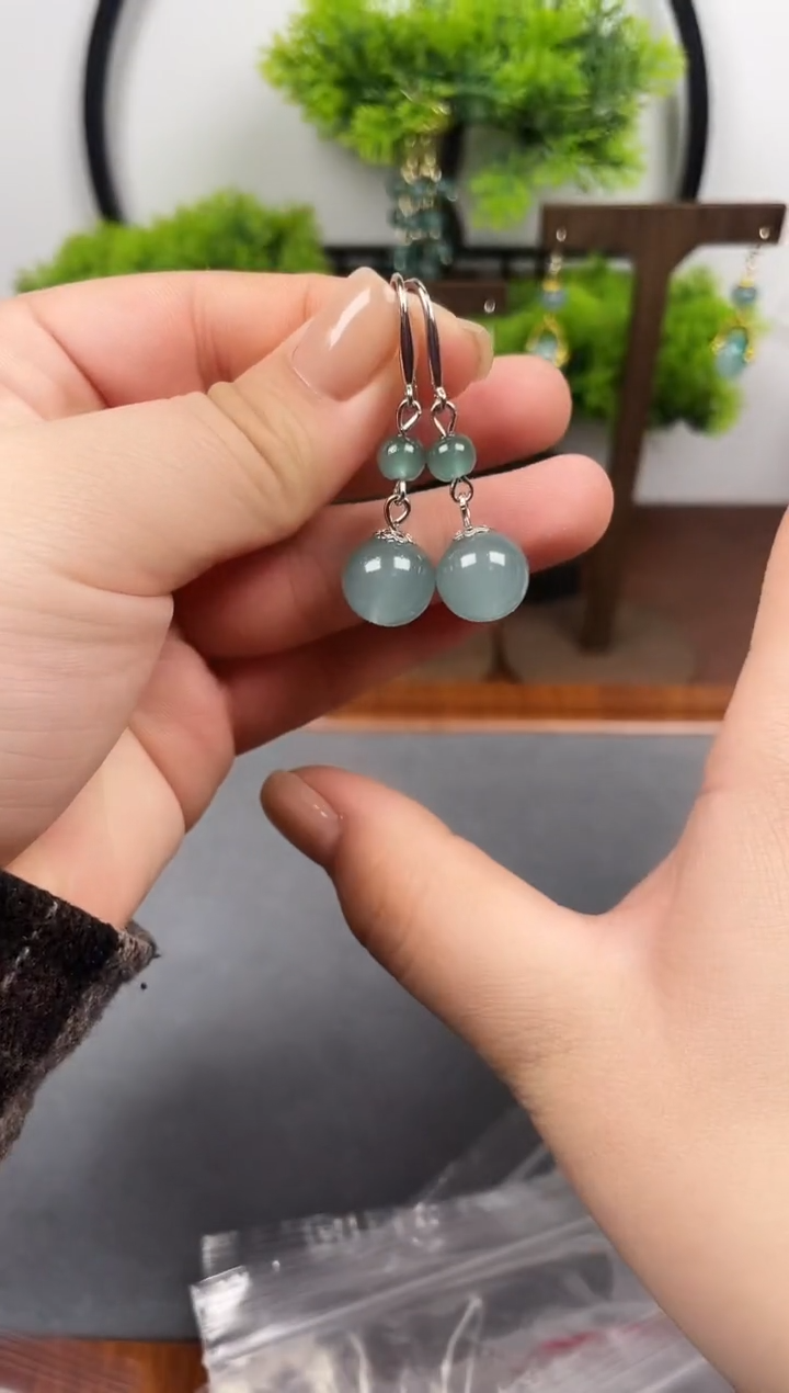 银S925镶嵌翡翠耳饰613000