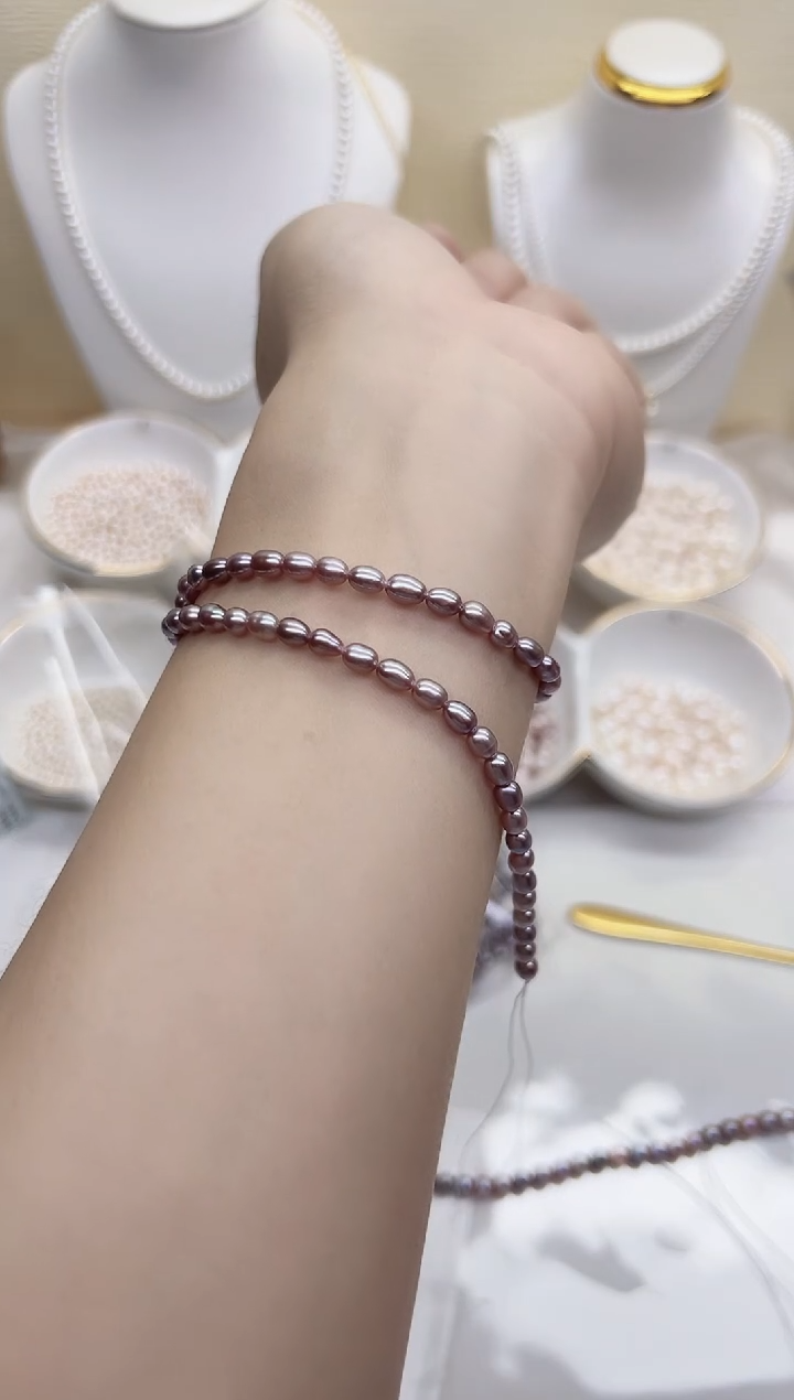 未镶嵌半成品项链淡水珍珠紫色小米珠4mm