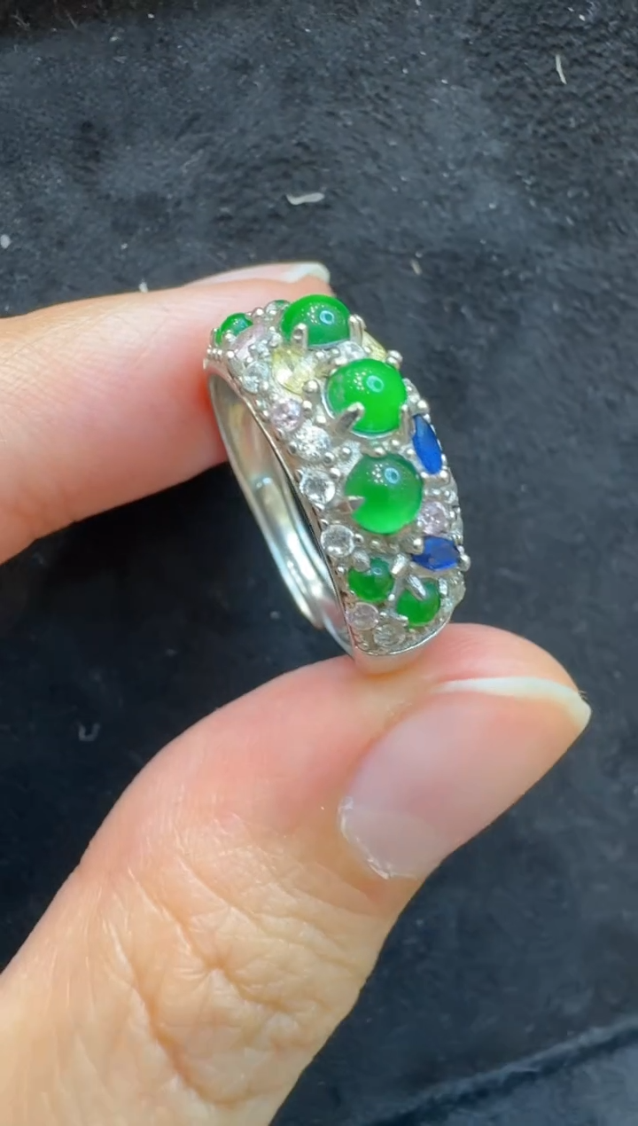 银S925镶嵌戒指翡翠多样性团购发一件