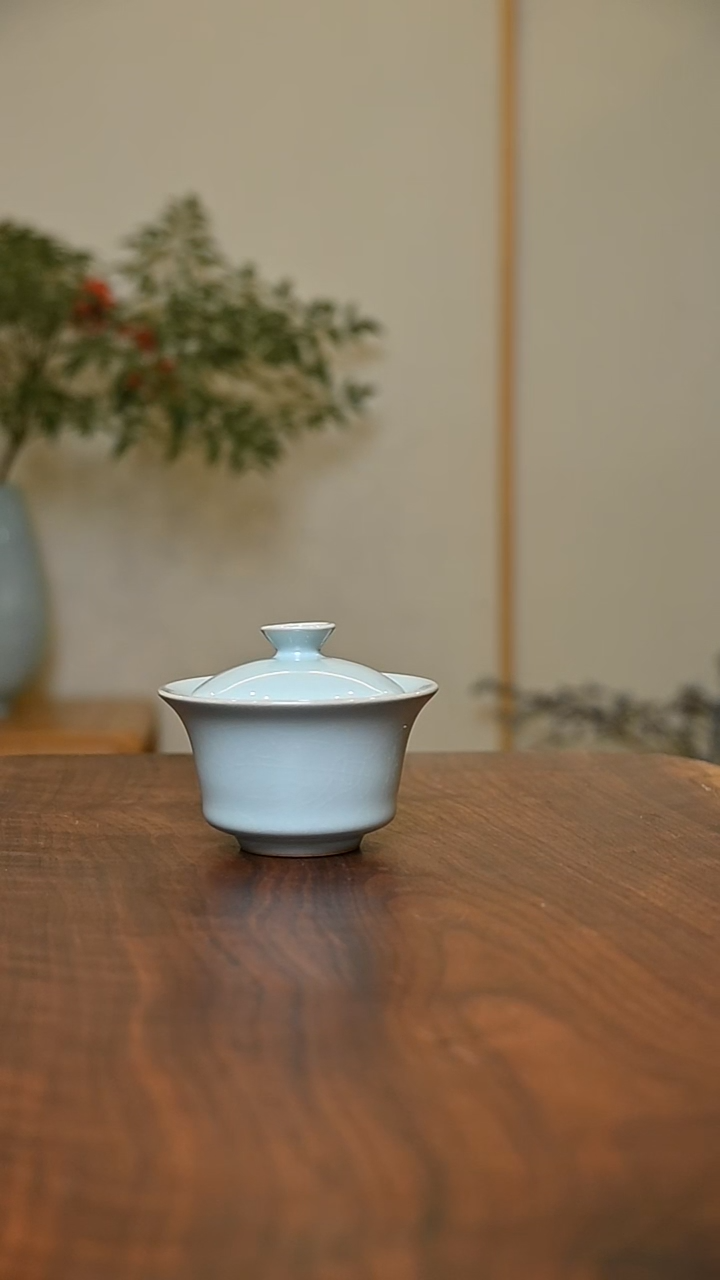 盖碗 天青 微瑕 朱家款