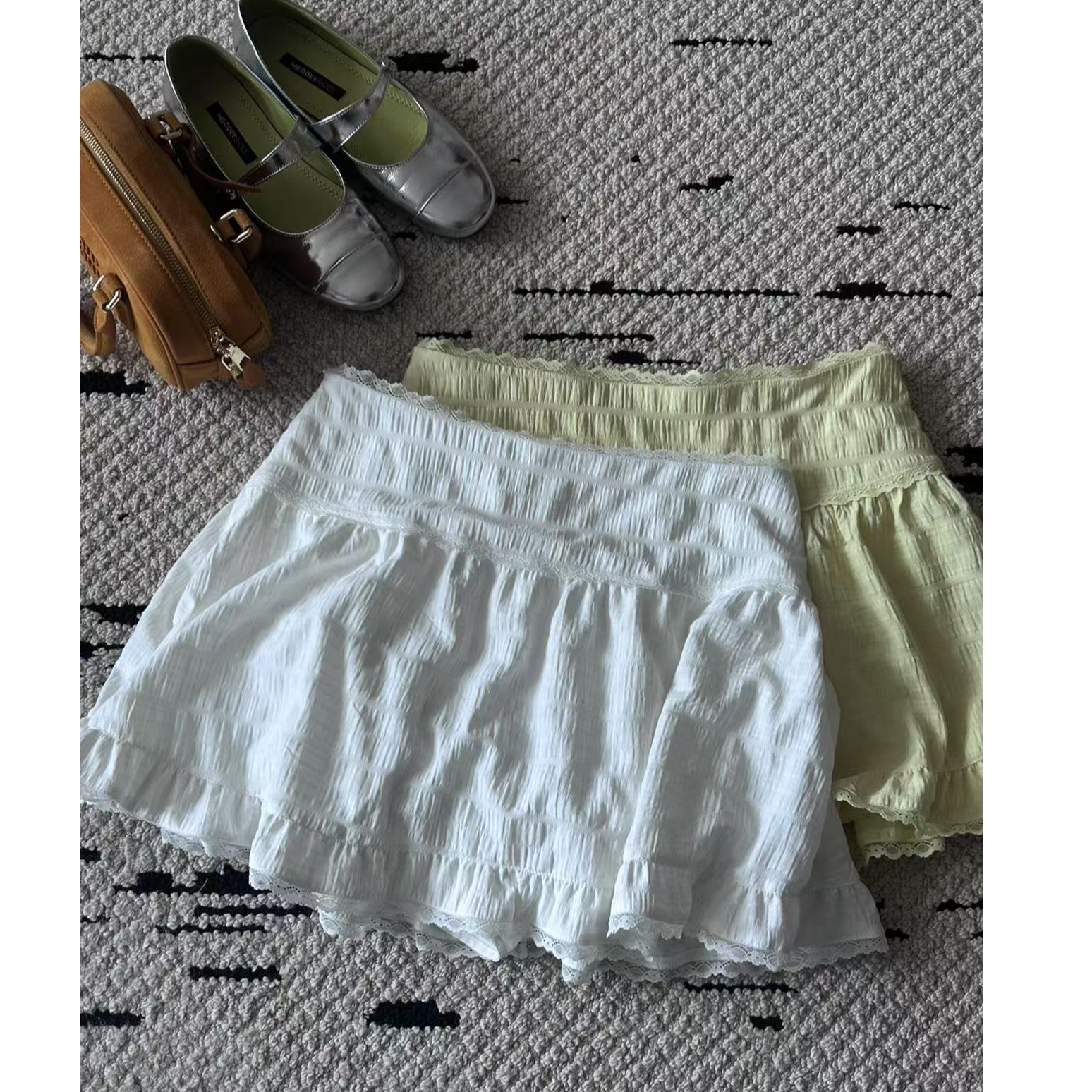 晶咕【奶油蛋糕】高腰休闲韩版欧若风蕾丝边蛋糕A字半身裙