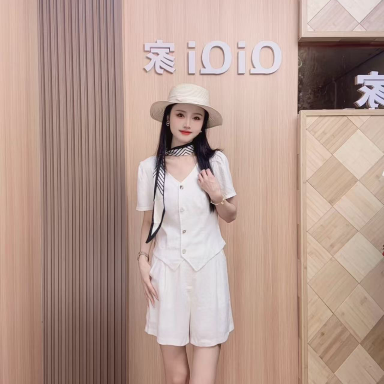 QiQi家 夏季复古老钱风亚麻气质设计师上下两件套装