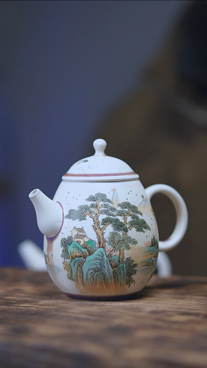 【闪购商品】景德镇手绘山水窑变茶壶