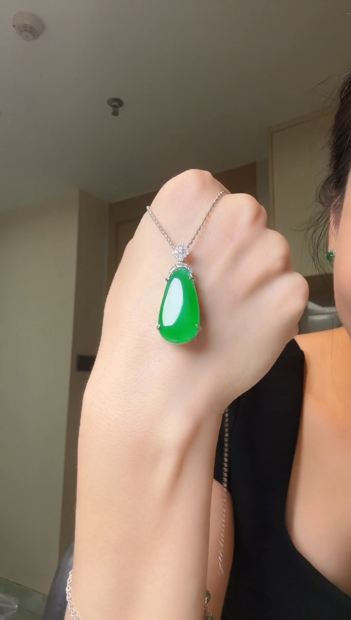 翡翠银S925镶嵌吊坠(不含链)天然翡翠吊坠