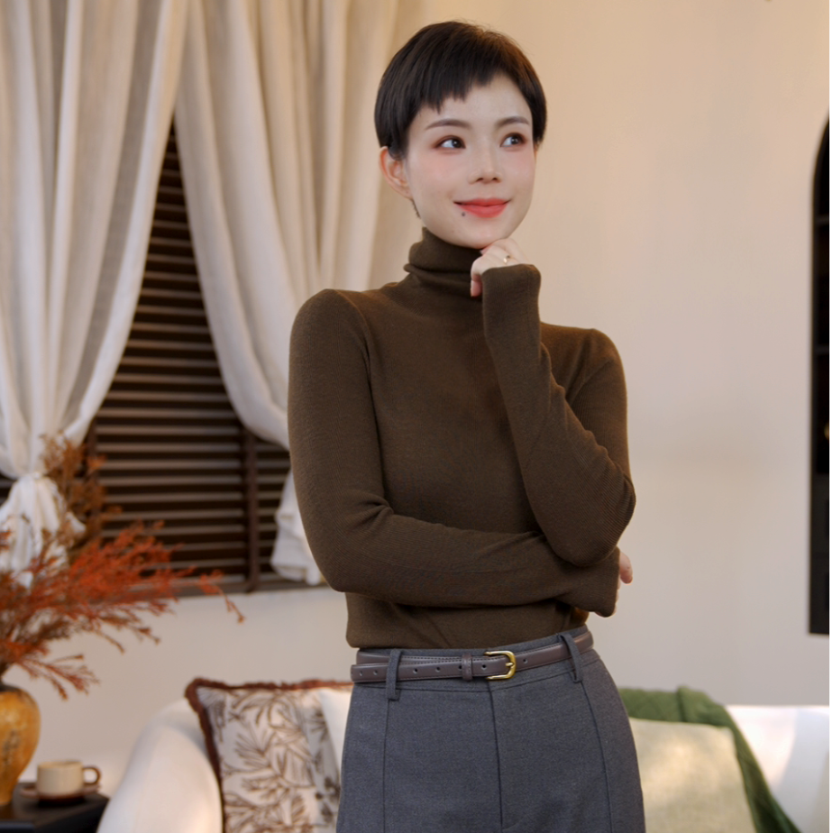 【蜜客原创】 赤颈暖衫 半高领薄款羊毛针织套头毛衣2503M000503