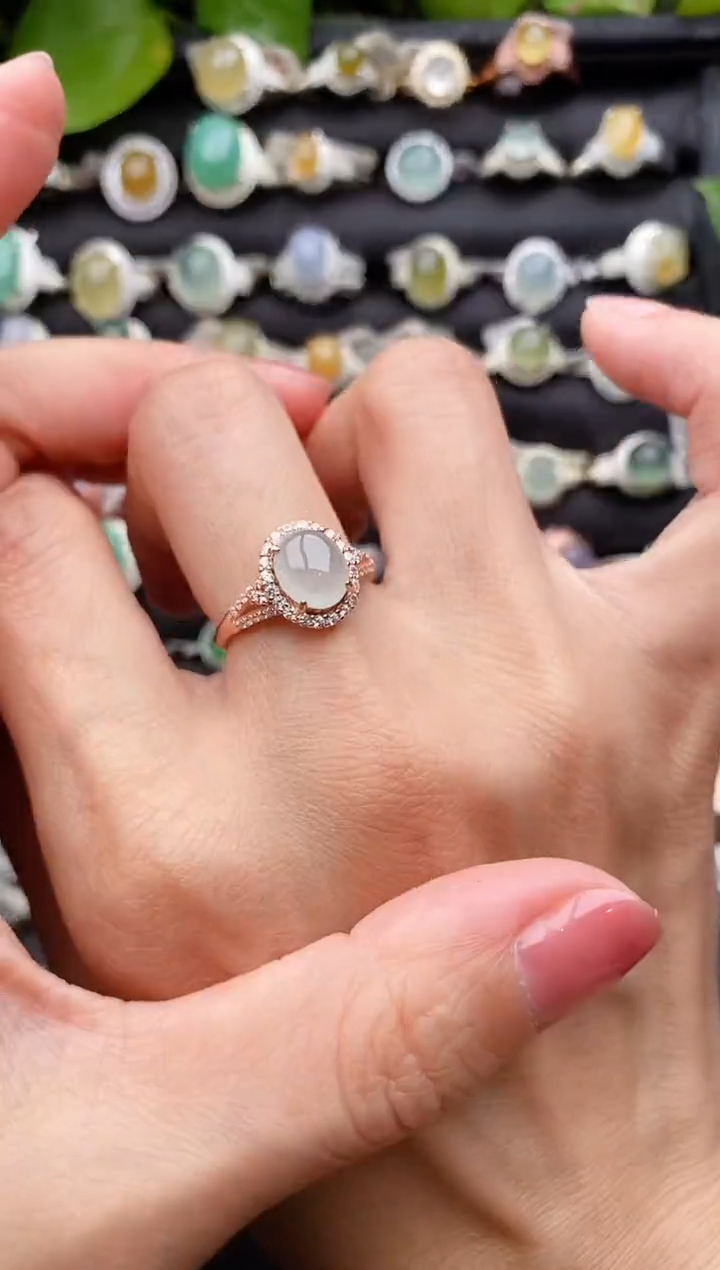 【闪购商品】翡翠戒指银S925镶嵌缅甸天然A货翡翠33  1-3