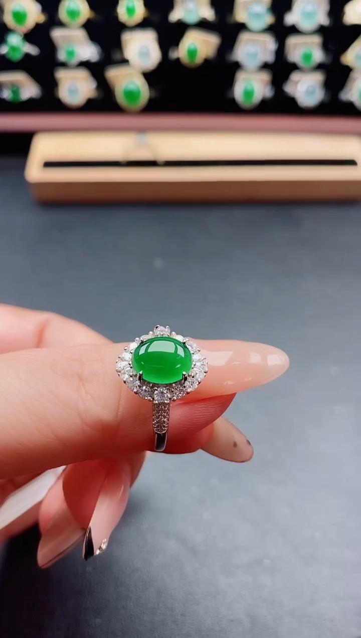 银S925镶嵌戒指翡翠1