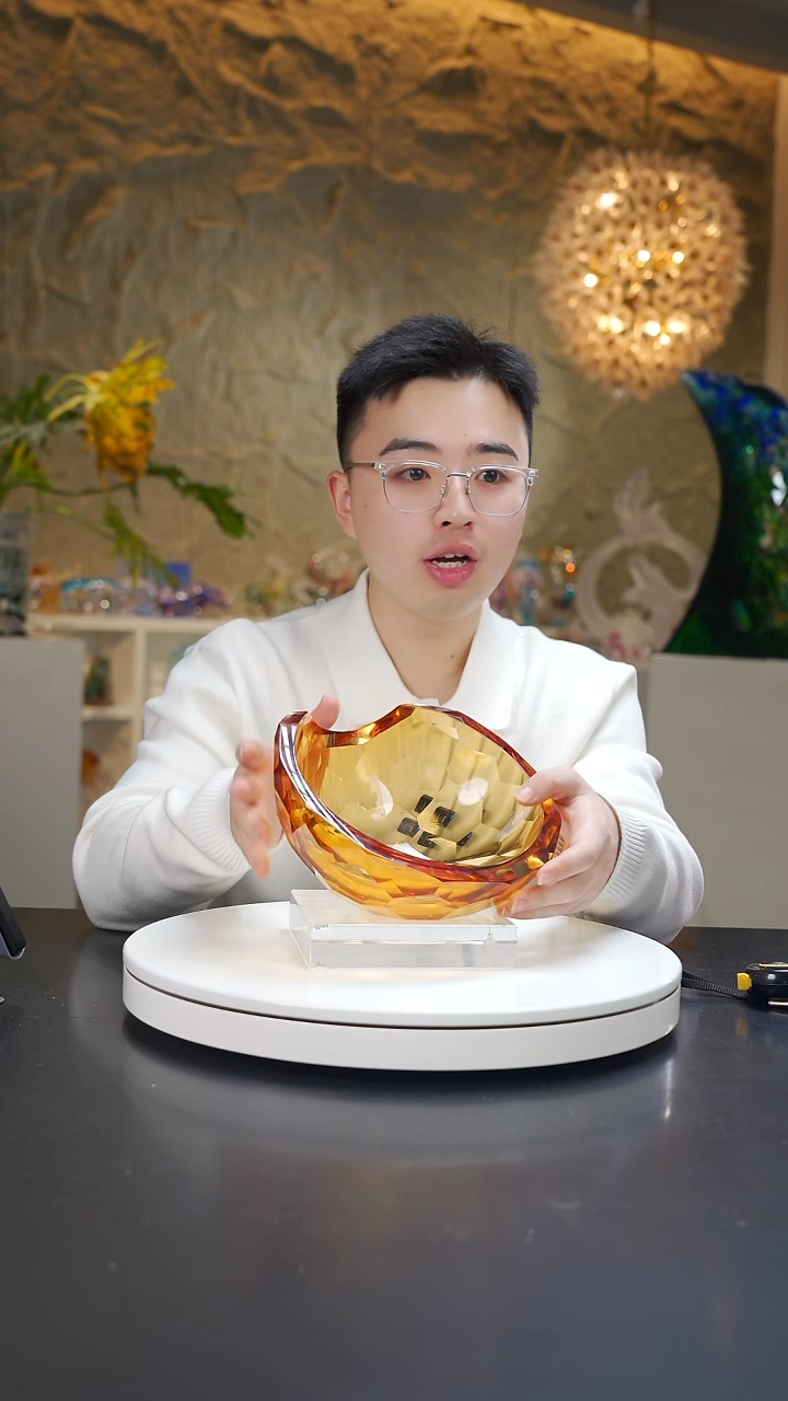 手工艺品琉璃琥珀色设计款切面果碗