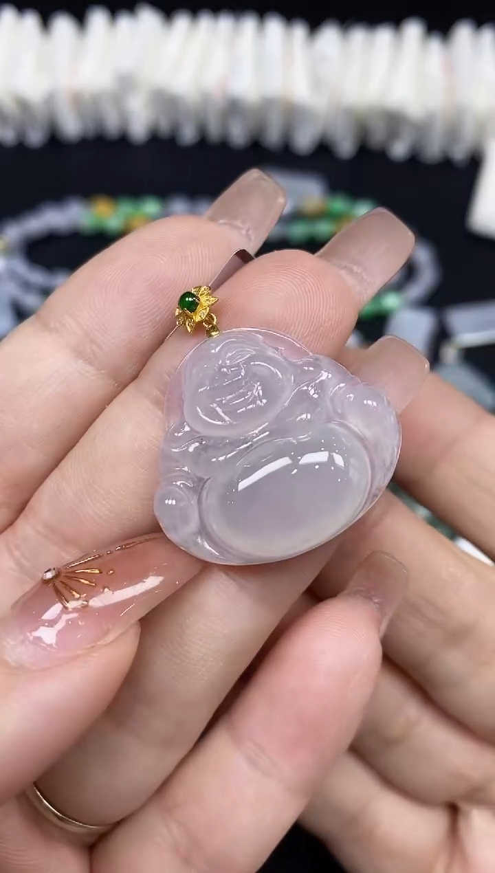 吊坠(不含链)18K金镶嵌翡翠佛公18K金扣镶嵌@@CMT1207-1