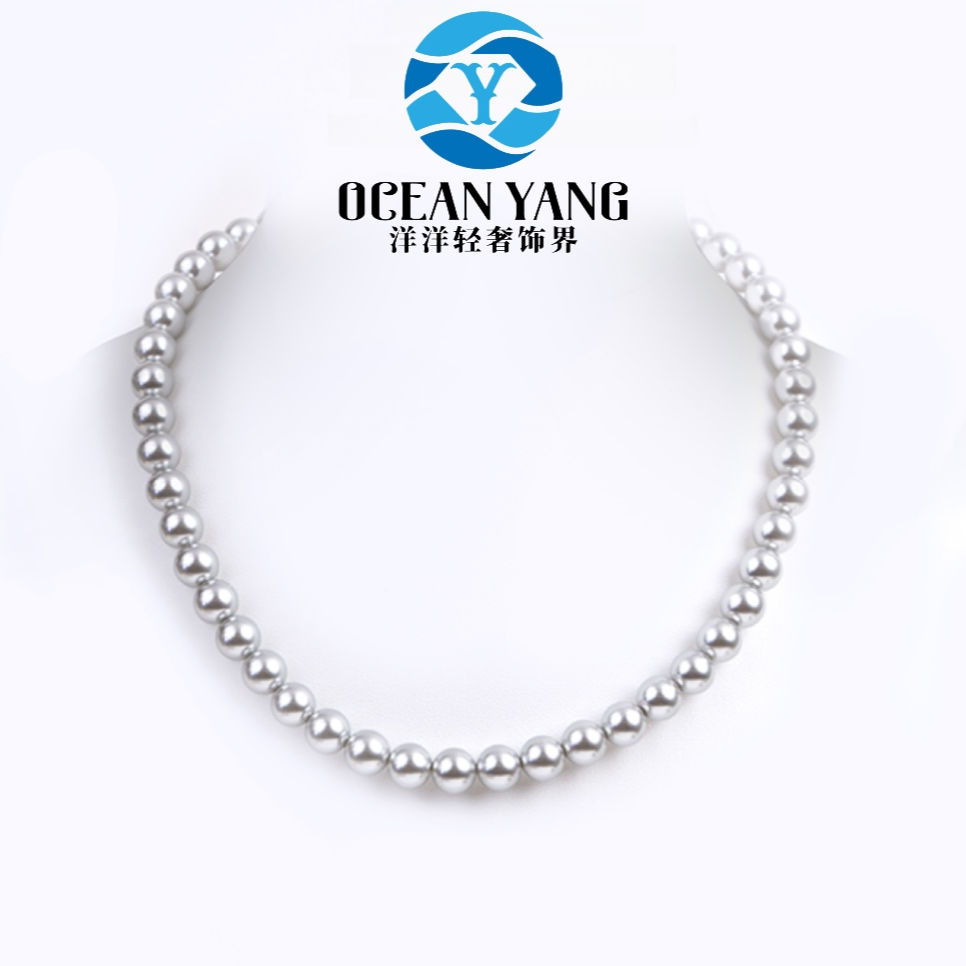 925银银制品 YyQs——S925银 8-12mm 高级灰色满串项链