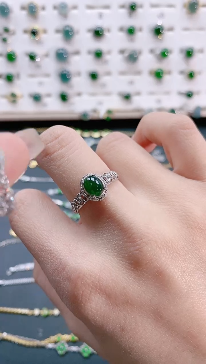 【闪购商品】翡翠戒指银S925镶嵌天然翡翠