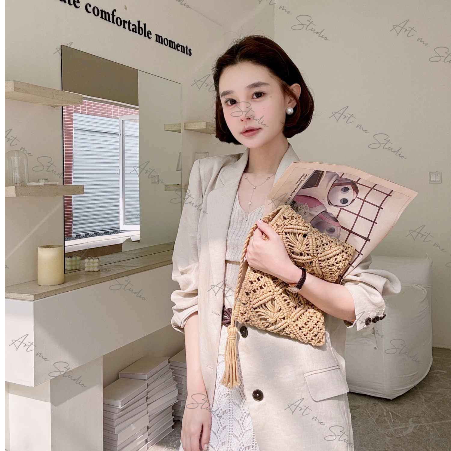 【ART品牌线】100亚麻质感刺绣老钱风老粉必 入通勤西服外套W1521w1