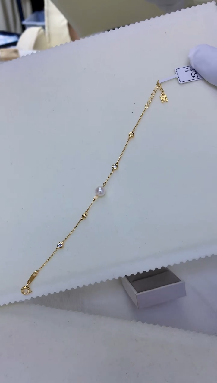 银S925镶嵌饰品海水珍珠M家设计款手链