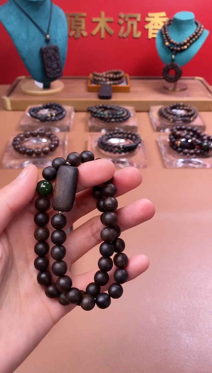 【闪购商品】沉香手串沉水芽庄白棋08两圈+雷击顶珠沉香木雕